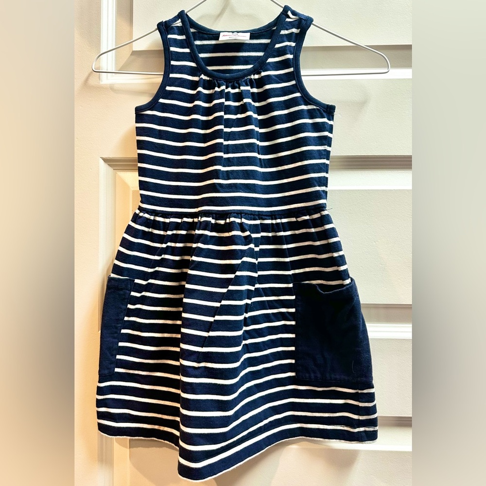 Hanna Andersson Navy and White Striped Dress. Kids 5